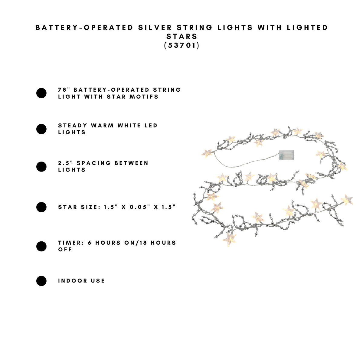 Battery-Operated Silver String Lights with Lighted Stars