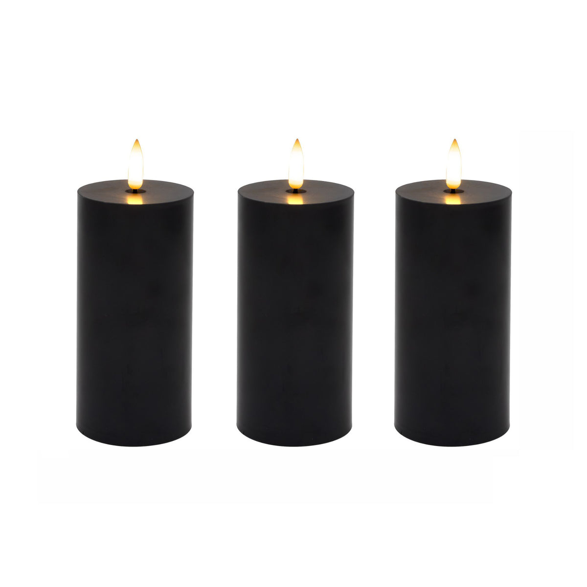 Battery-Operated 3D-Wick Pillar Candles - Set of 3