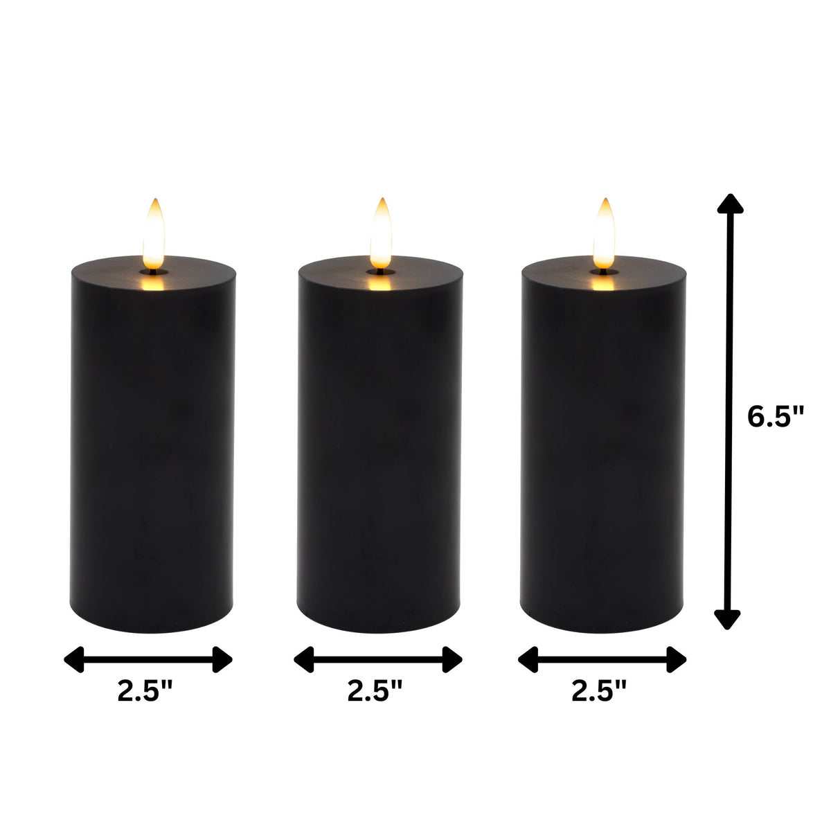 Battery-Operated 3D-Wick Pillar Candles - Set of 3