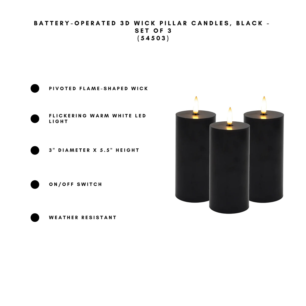 Battery-Operated 3D-Wick Pillar Candles - Set of 3