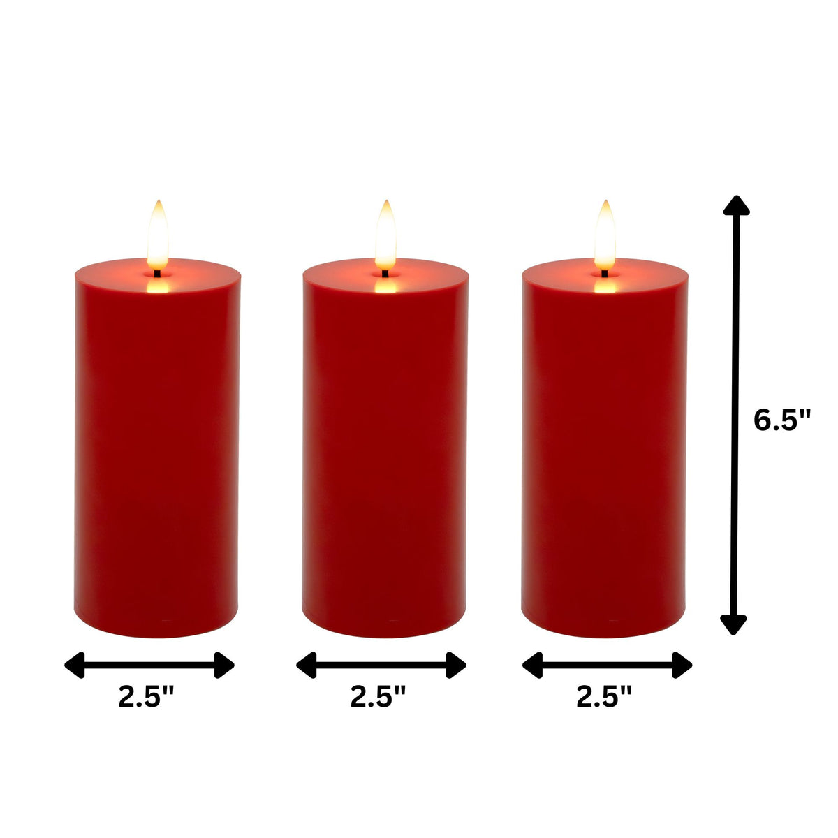 Battery-Operated 3D-Wick Pillar Candles - Set of 3