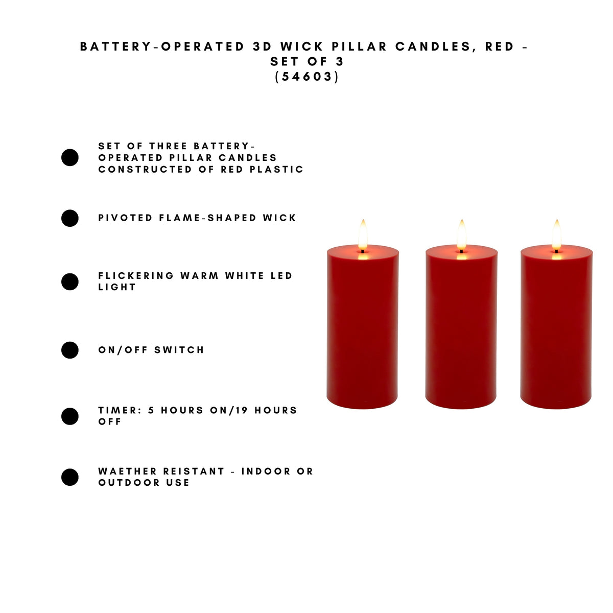 Battery-Operated 3D-Wick Pillar Candles - Set of 3