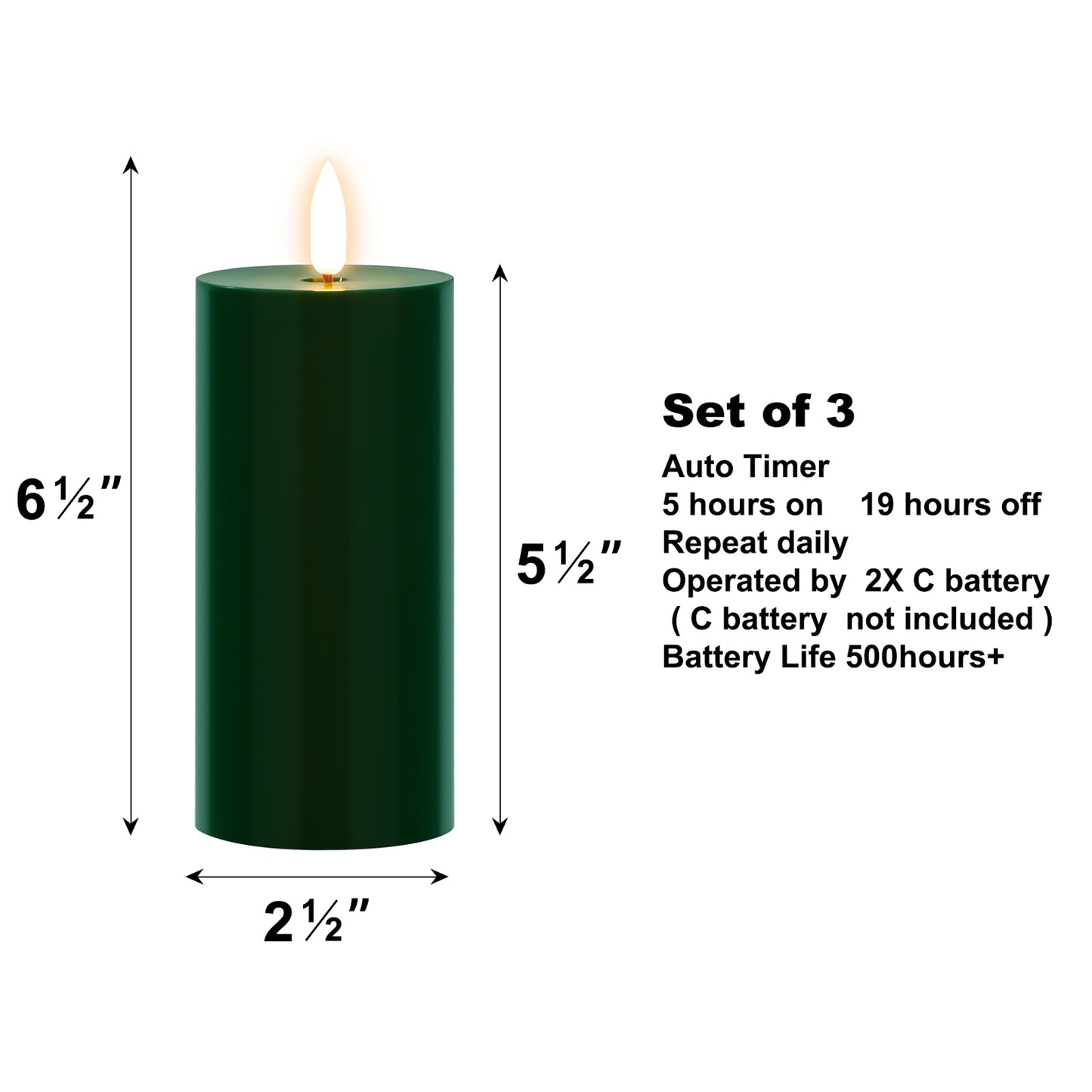 Battery Operated 3D Wick Pillar Candles, - Set of 3