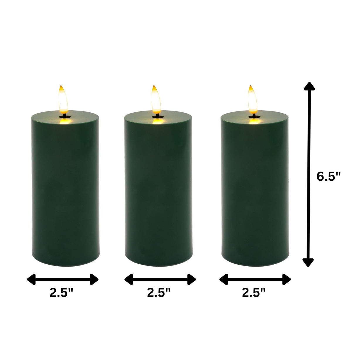 Battery-Operated 3D-Wick Pillar Candles - Set of 3