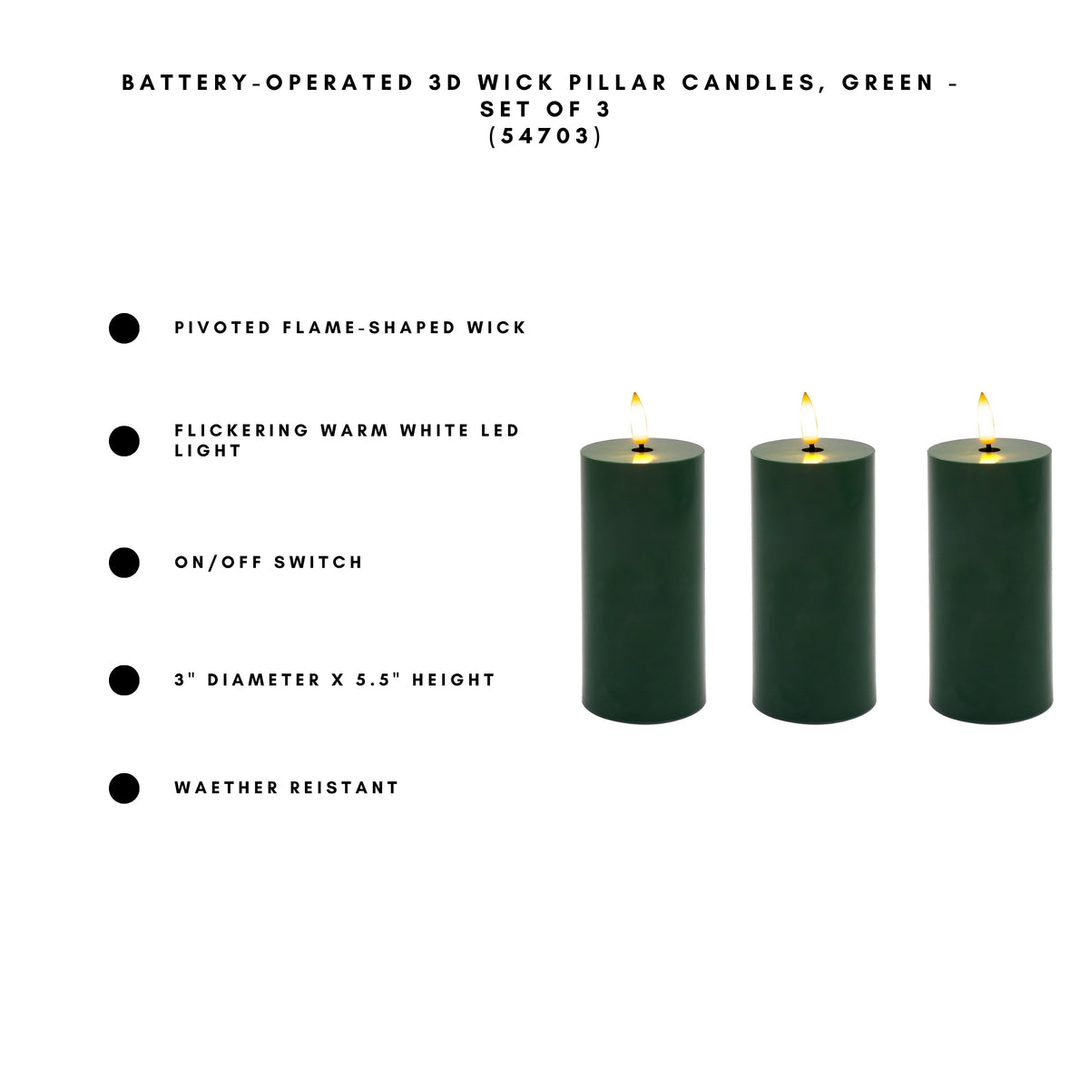 Battery-Operated 3D-Wick Pillar Candles - Set of 3