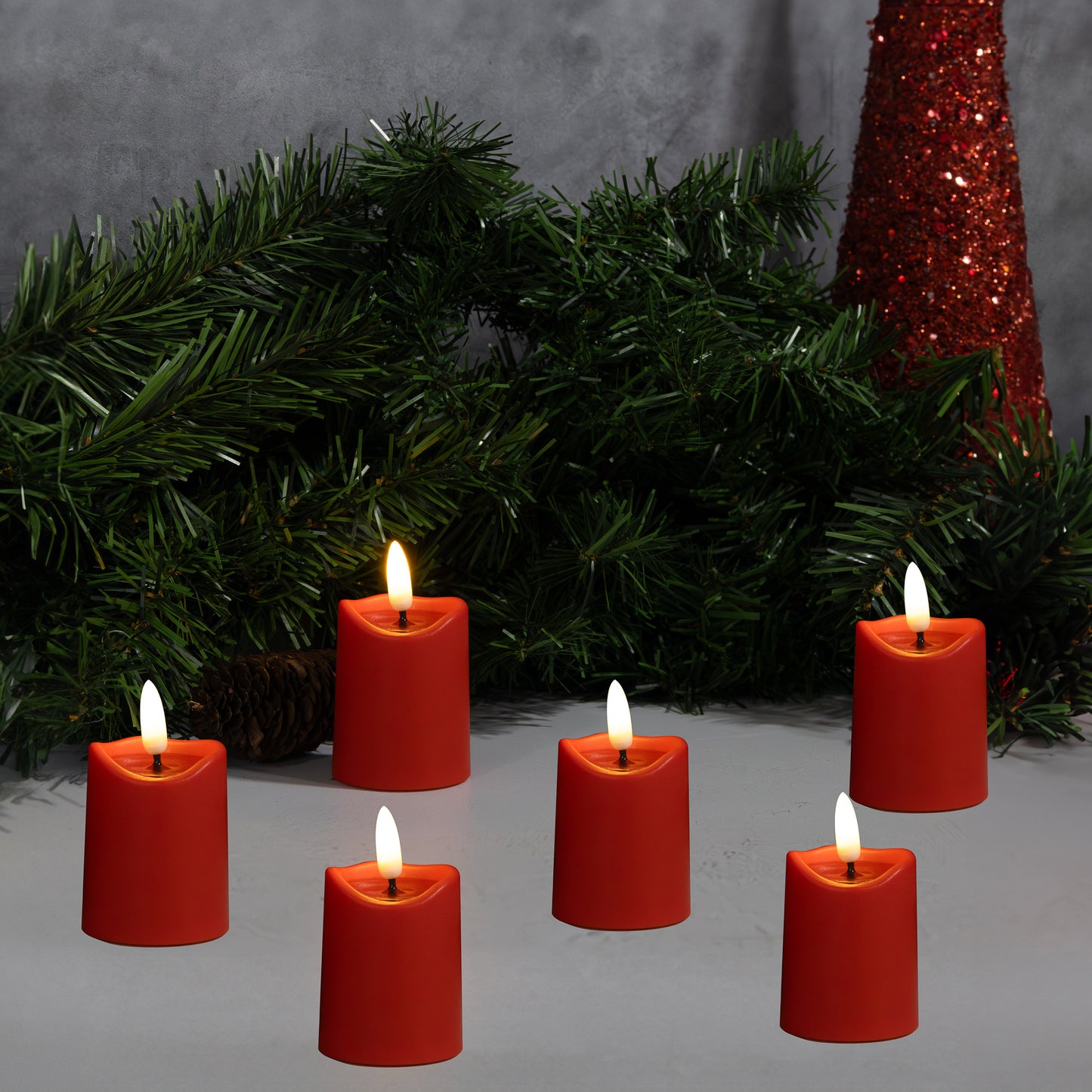 Battery Operated 3D Wick Flame Mini Pillars - Set of 6