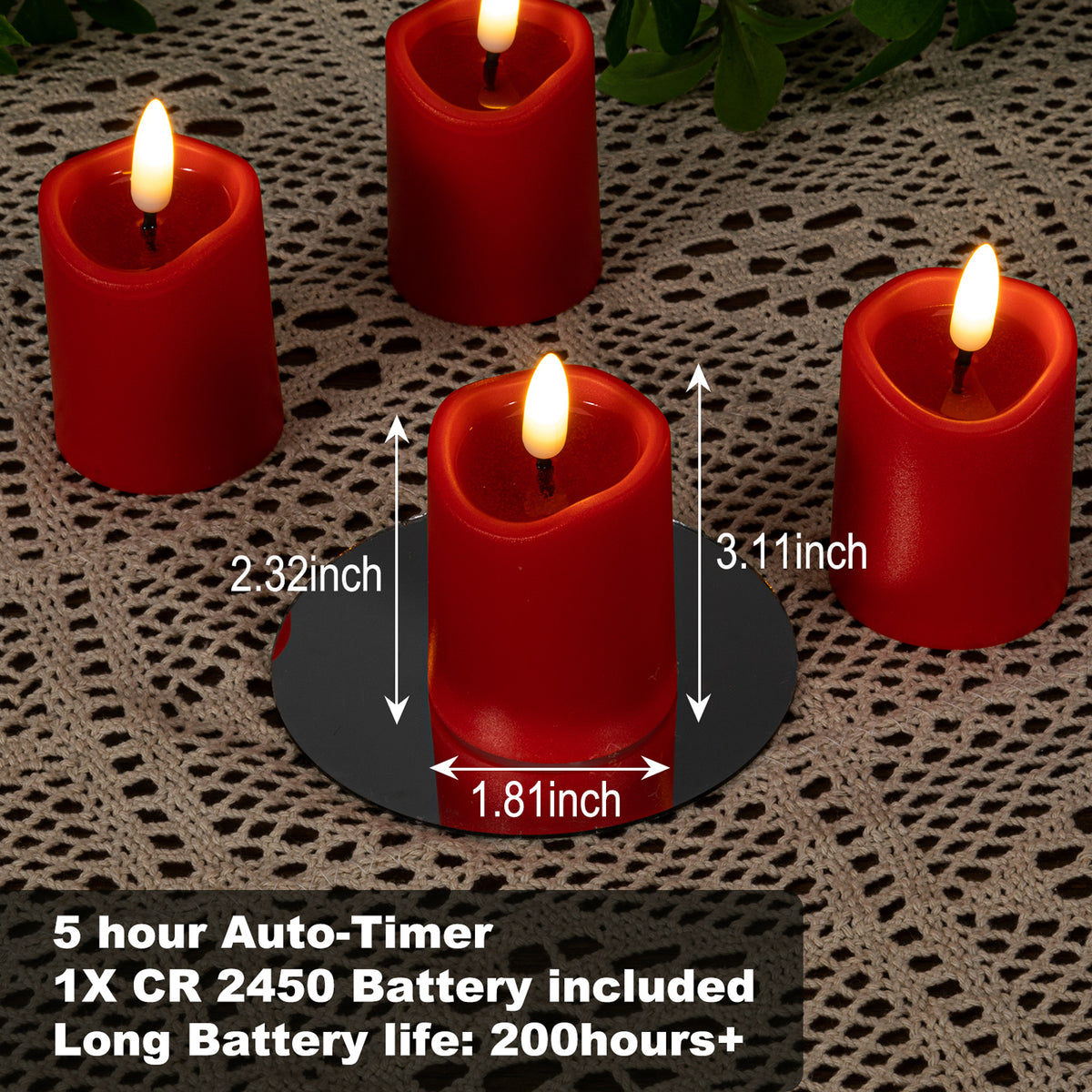 Battery-Operated 3D Wick Flame Mini Pillars - Set of 6