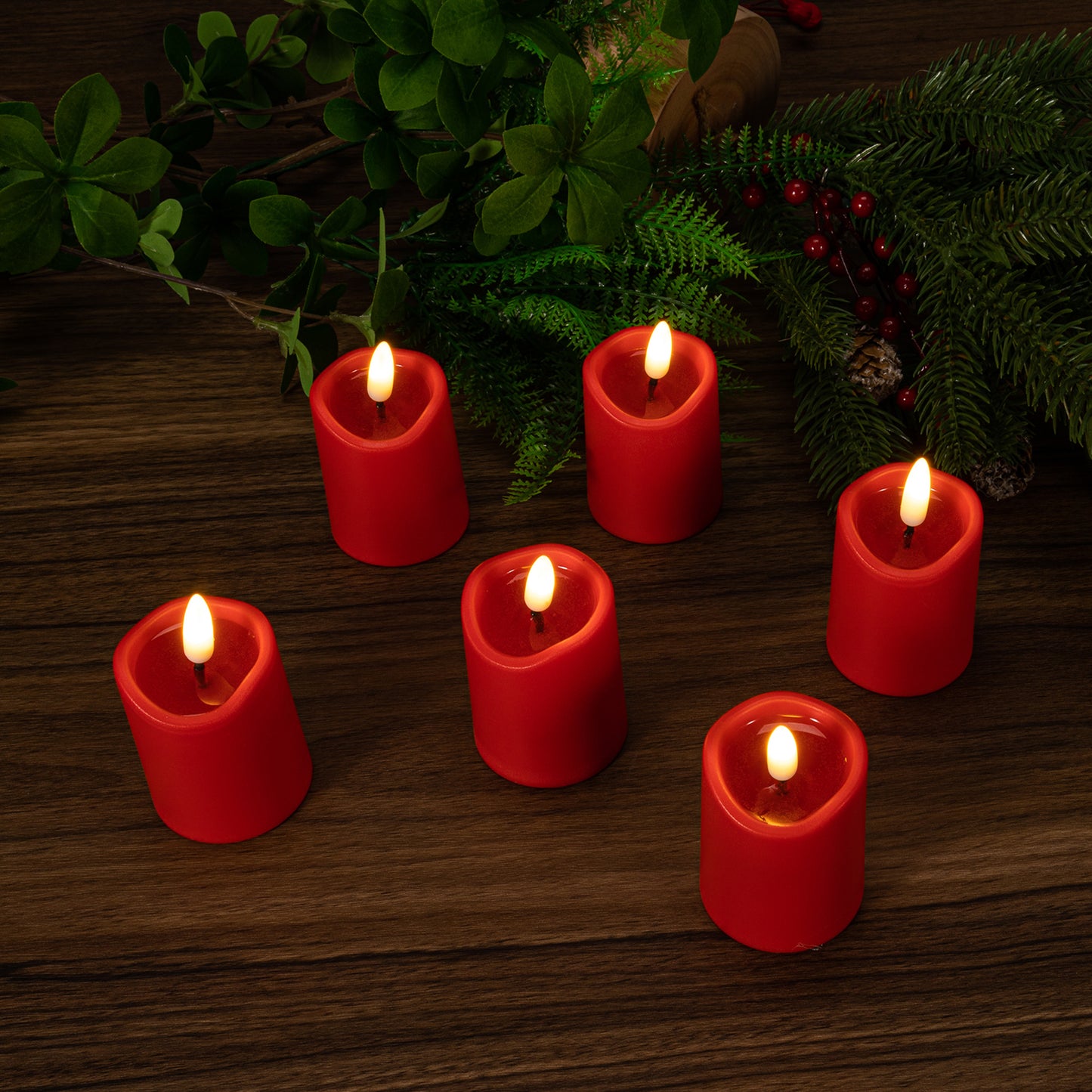 Battery Operated 3D Wick Flame Mini Pillars - Set of 6