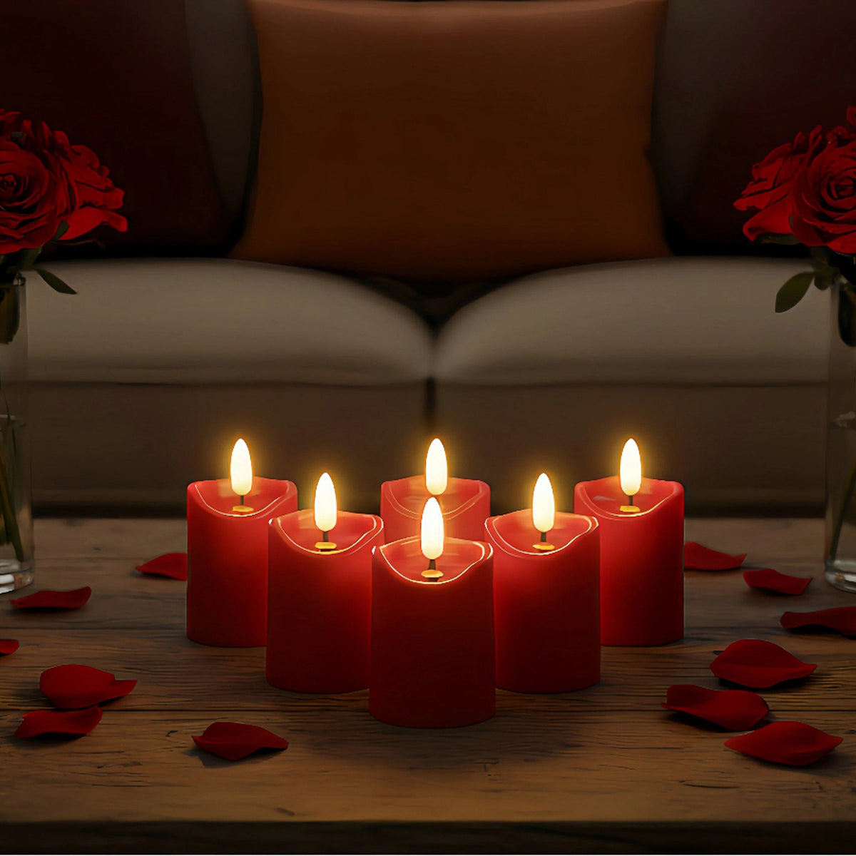 Battery-Operated 3D Wick Flame Mini Pillars - Set of 6