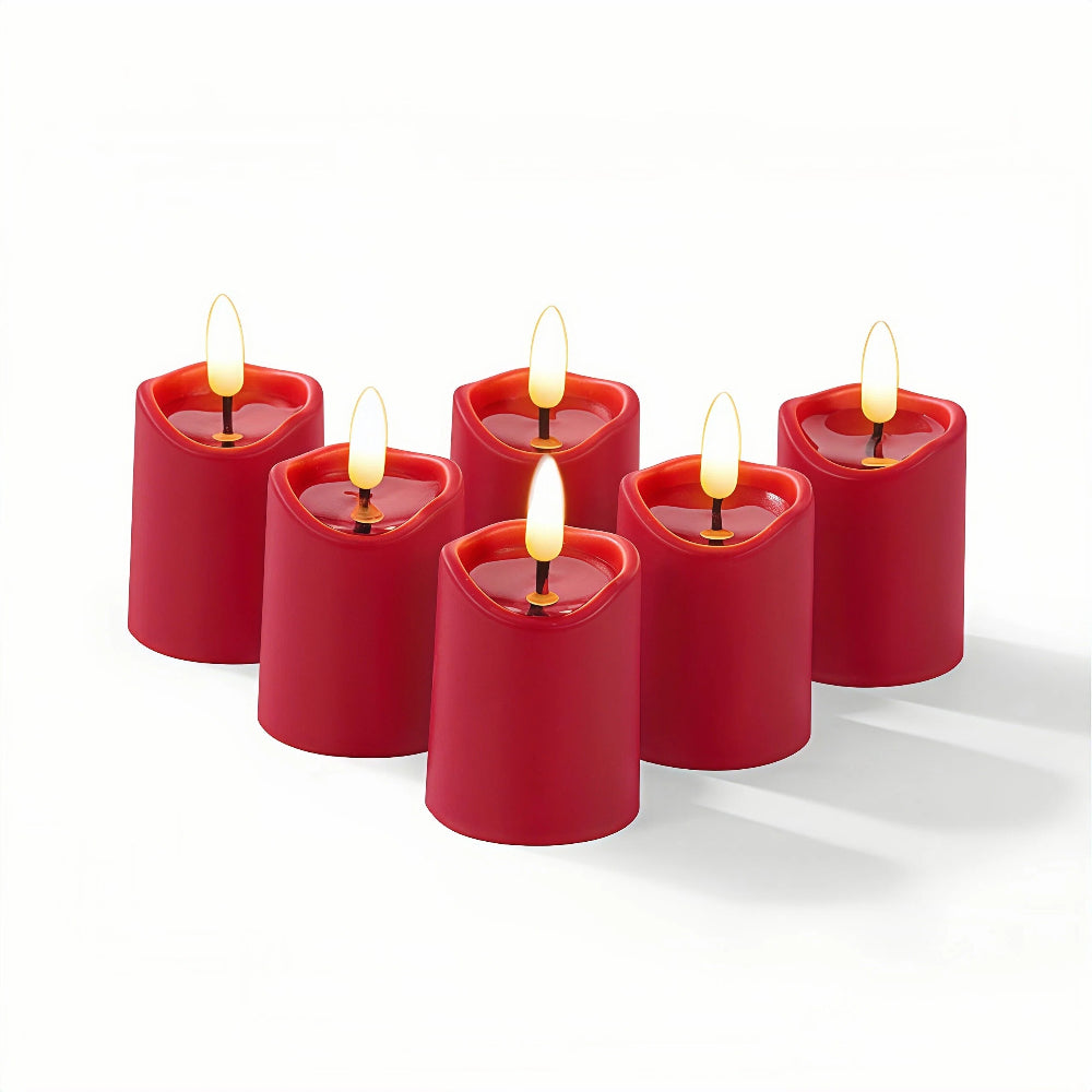 Battery-Operated 3D Wick Flame Mini Pillars - Set of 6