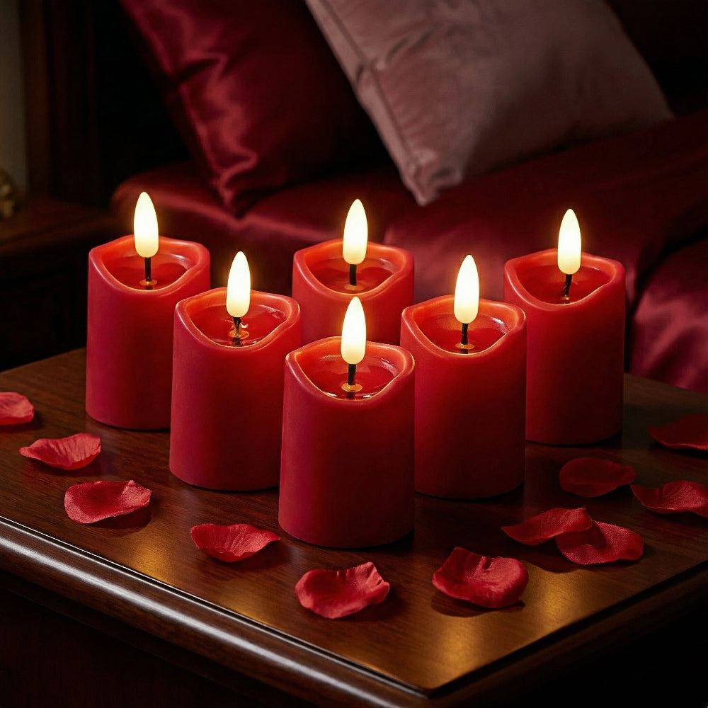 Battery-Operated 3D Wick Flame Mini Pillars - Set of 6