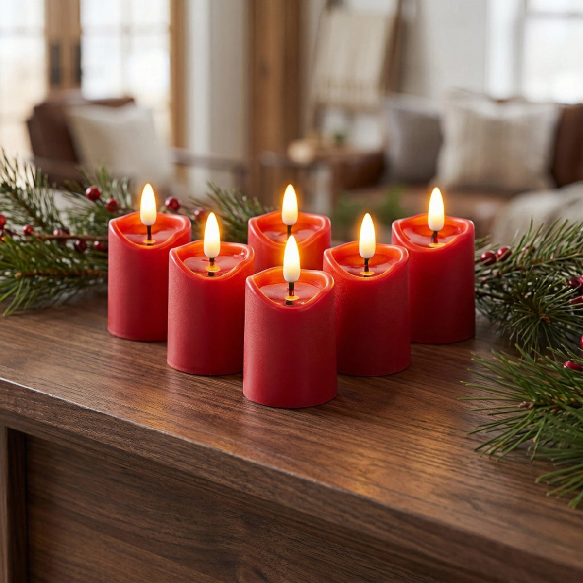Battery-Operated 3D Wick Flame Mini Pillars - Set of 6