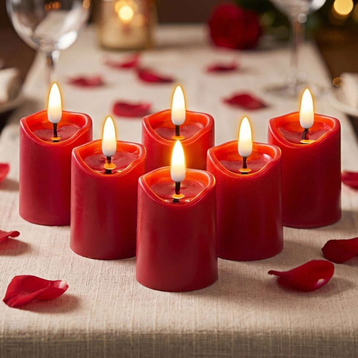 Battery-Operated 3D Wick Flame Mini Pillars - Set of 6