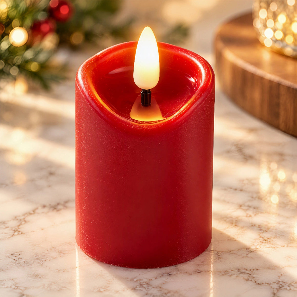 Battery-Operated 3D Wick Flame Mini Pillars - Set of 6
