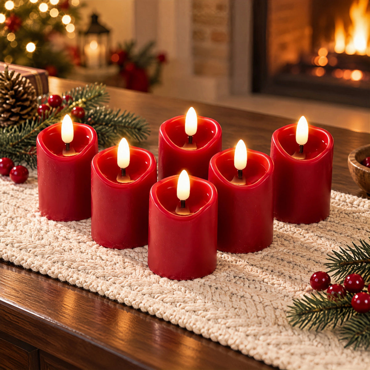 Battery-Operated 3D Wick Flame Mini Pillars - Set of 6