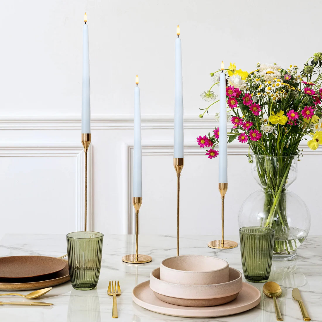Battery-Operated 3D Wick Flame Taper Candles with Remote Control - Set of 4