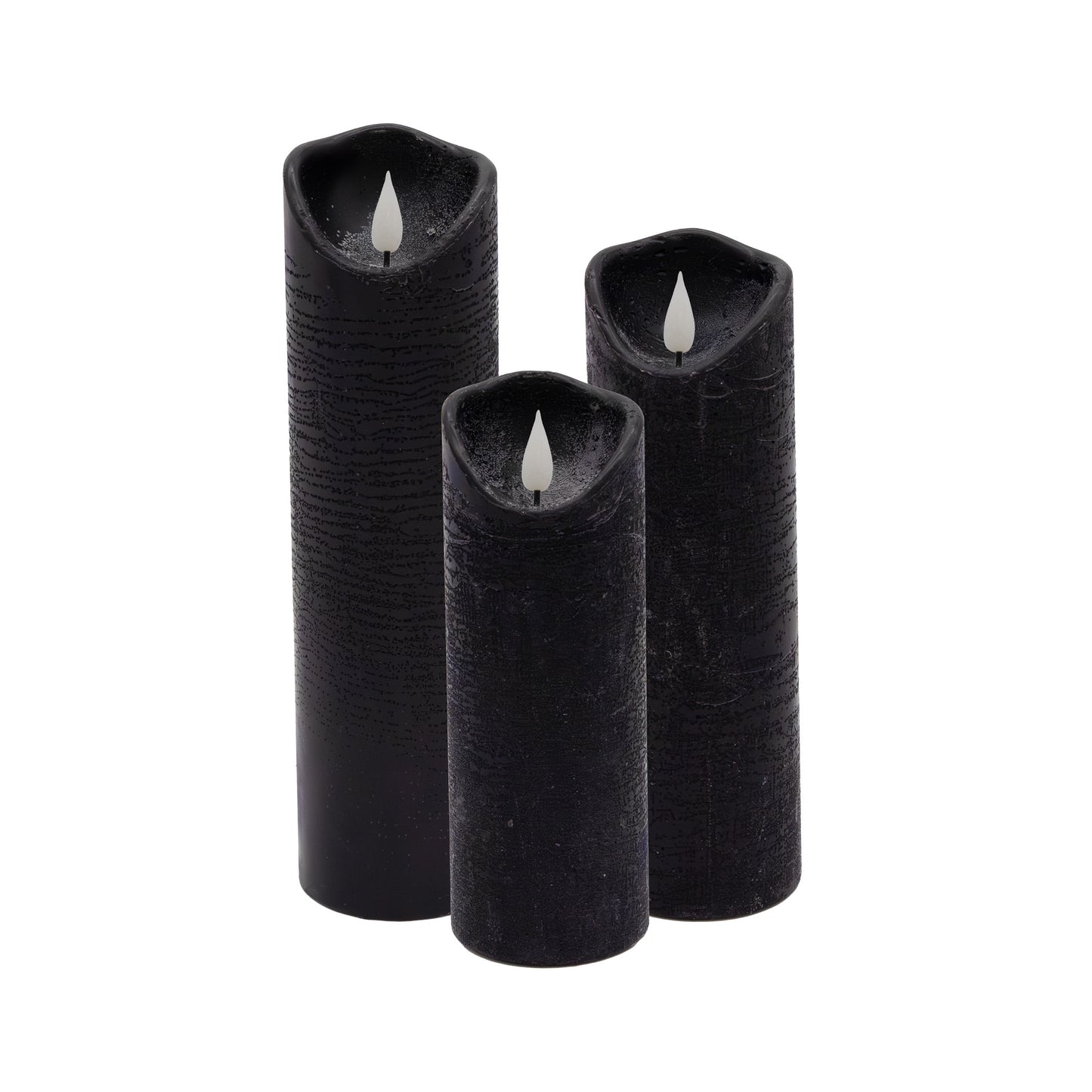 Battery Operated LED Wax Candles with Bullet Flame, Black - Set of 3