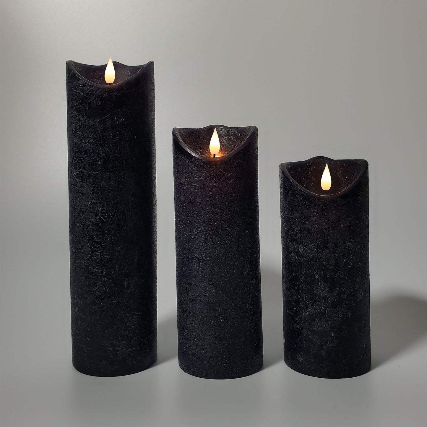 Battery-Operated LED Wax Candles with Bullet Flame, Black - Set of 3