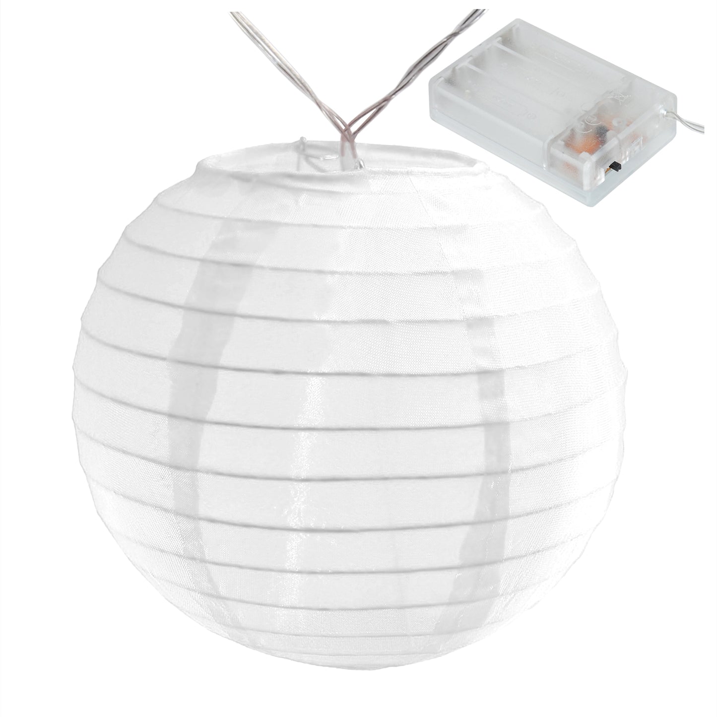 Battery Operated String Lights with 10 Nylon Lanterns - White