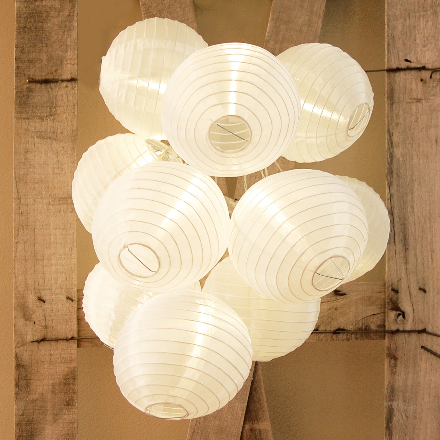 Battery Operated String Lights with 10 Nylon Lanterns - White