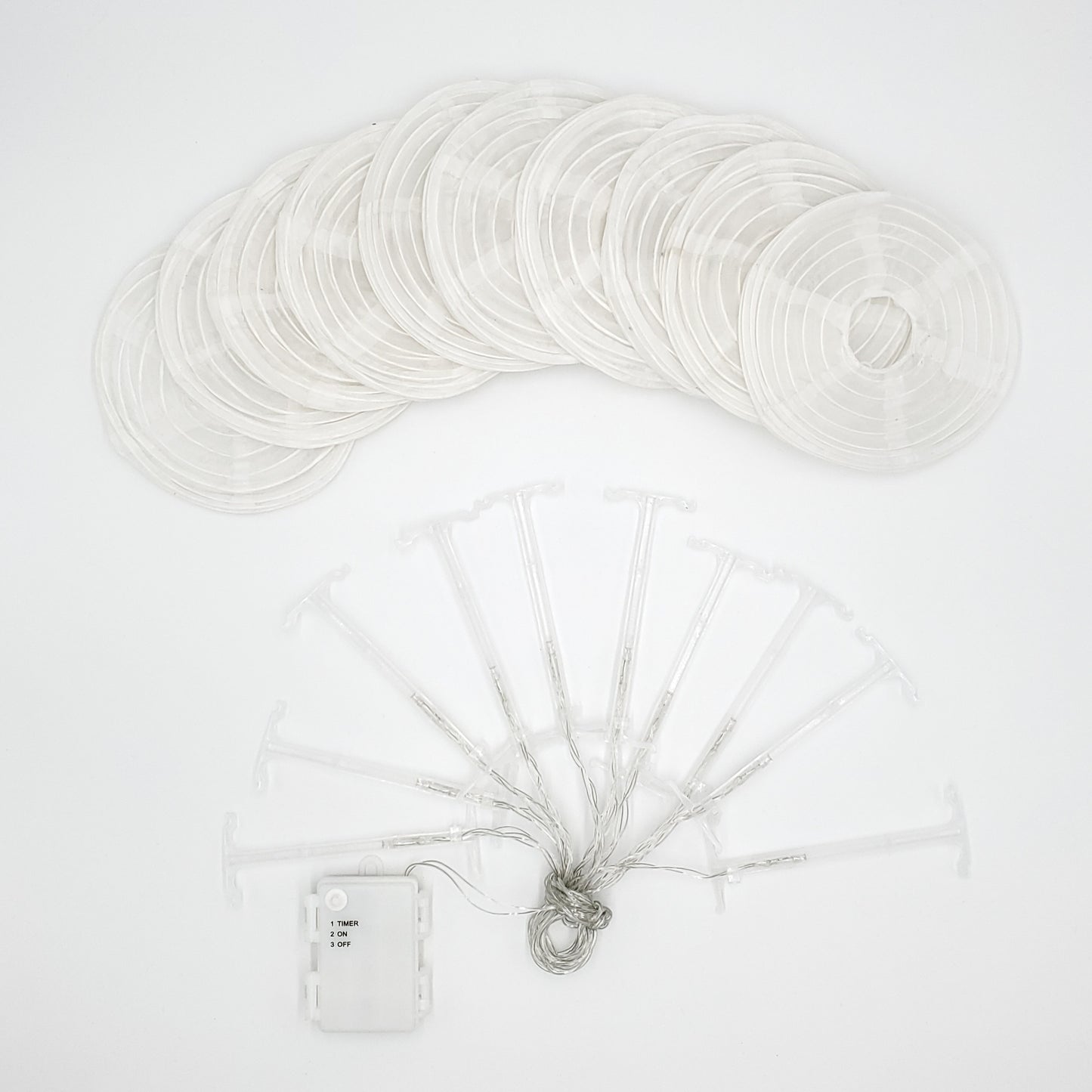 Battery Operated String Lights with 10 Nylon Lanterns - White
