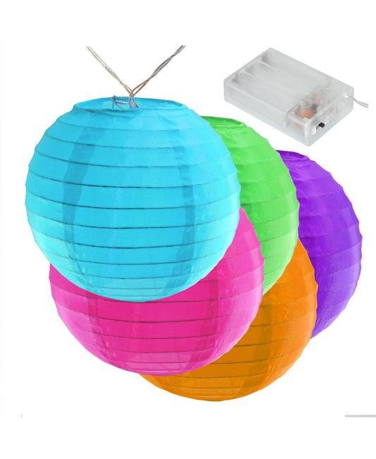 Battery Operated String Lights with 10 Nylon Lanterns - Multi Color