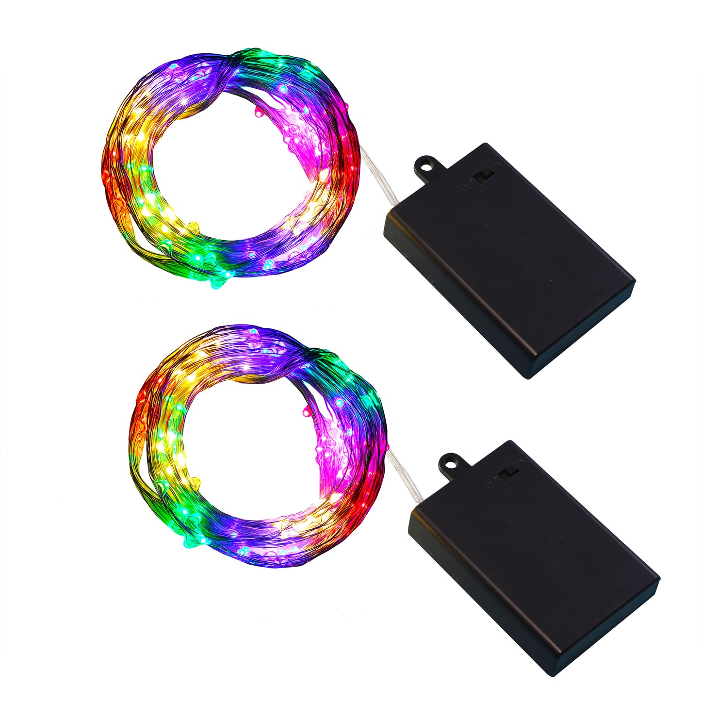 Battery Operated Multi Strand Fairy String Lights - Set of 2 - Multi Color-Silver Cord