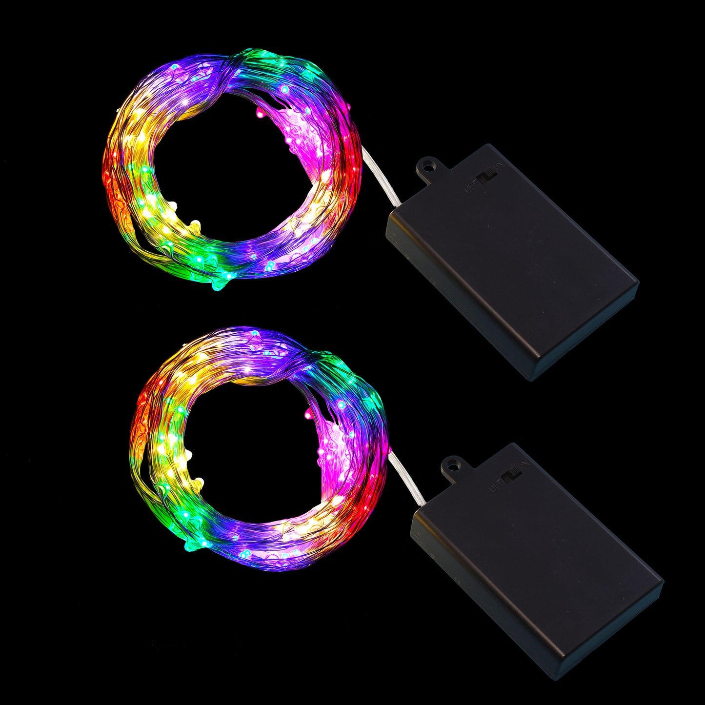 Battery Operated Multi Strand Fairy String Lights - Set of 2 - Multi Color-Silver Cord