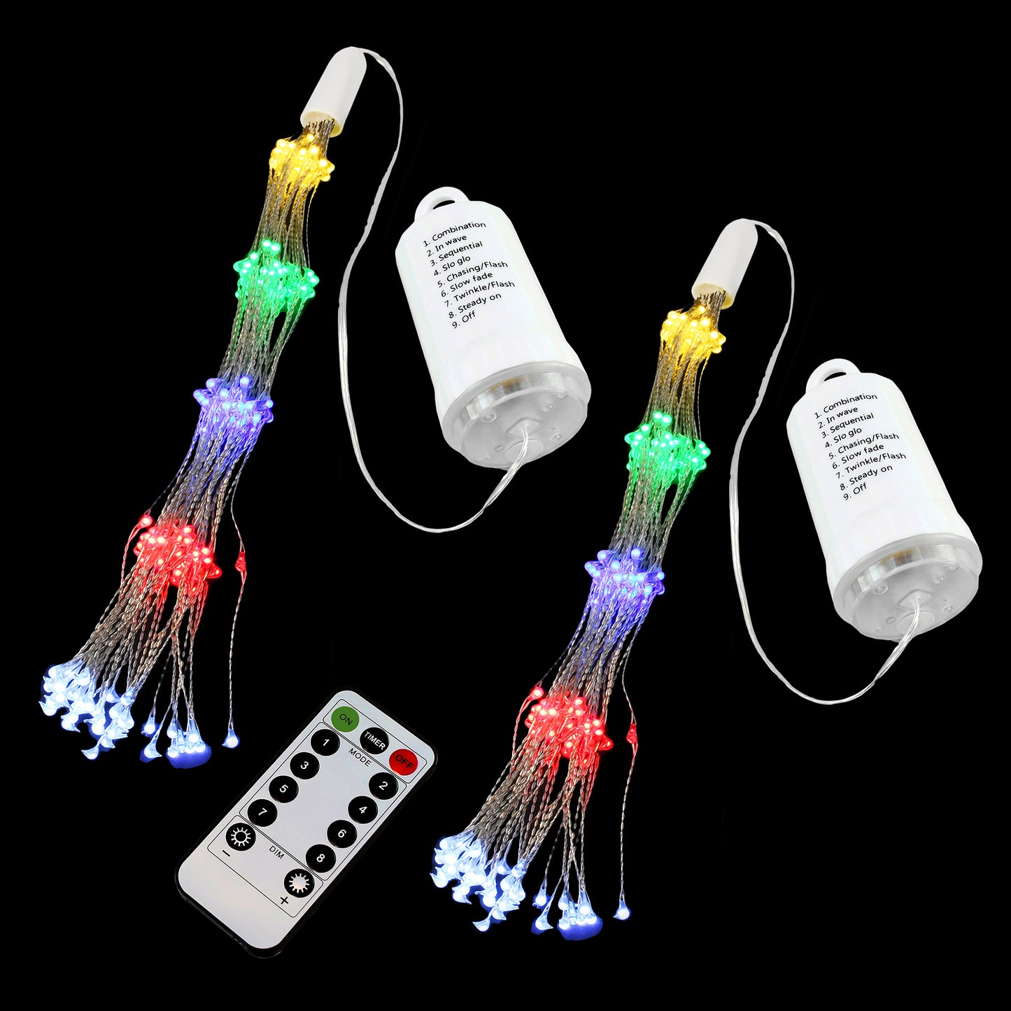 Battery Operated Starburst Lights with Remote Control - Set of 2 - Multi Color with Silver Wire