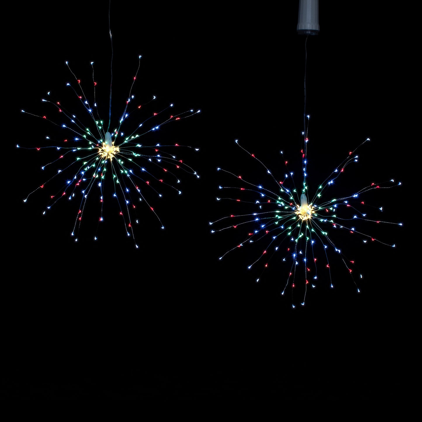 Battery Operated Starburst Lights with Remote Control - Set of 2 - Multi Color with Silver Wire