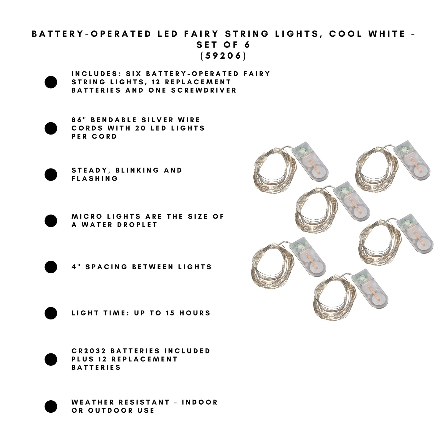 Battery-Operated LED Fairy String Lights - Set of 6