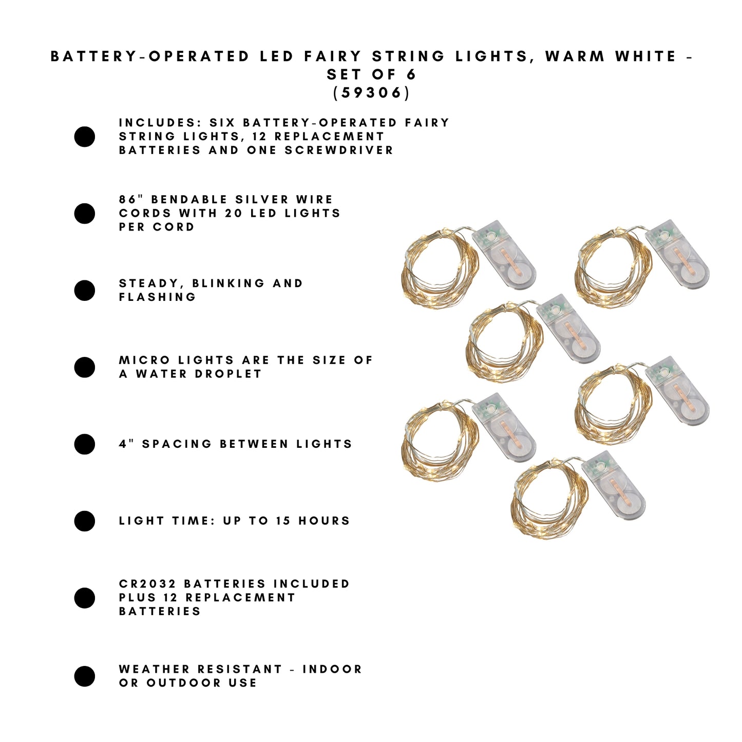 Battery-Operated LED Fairy String Lights - Set of 6