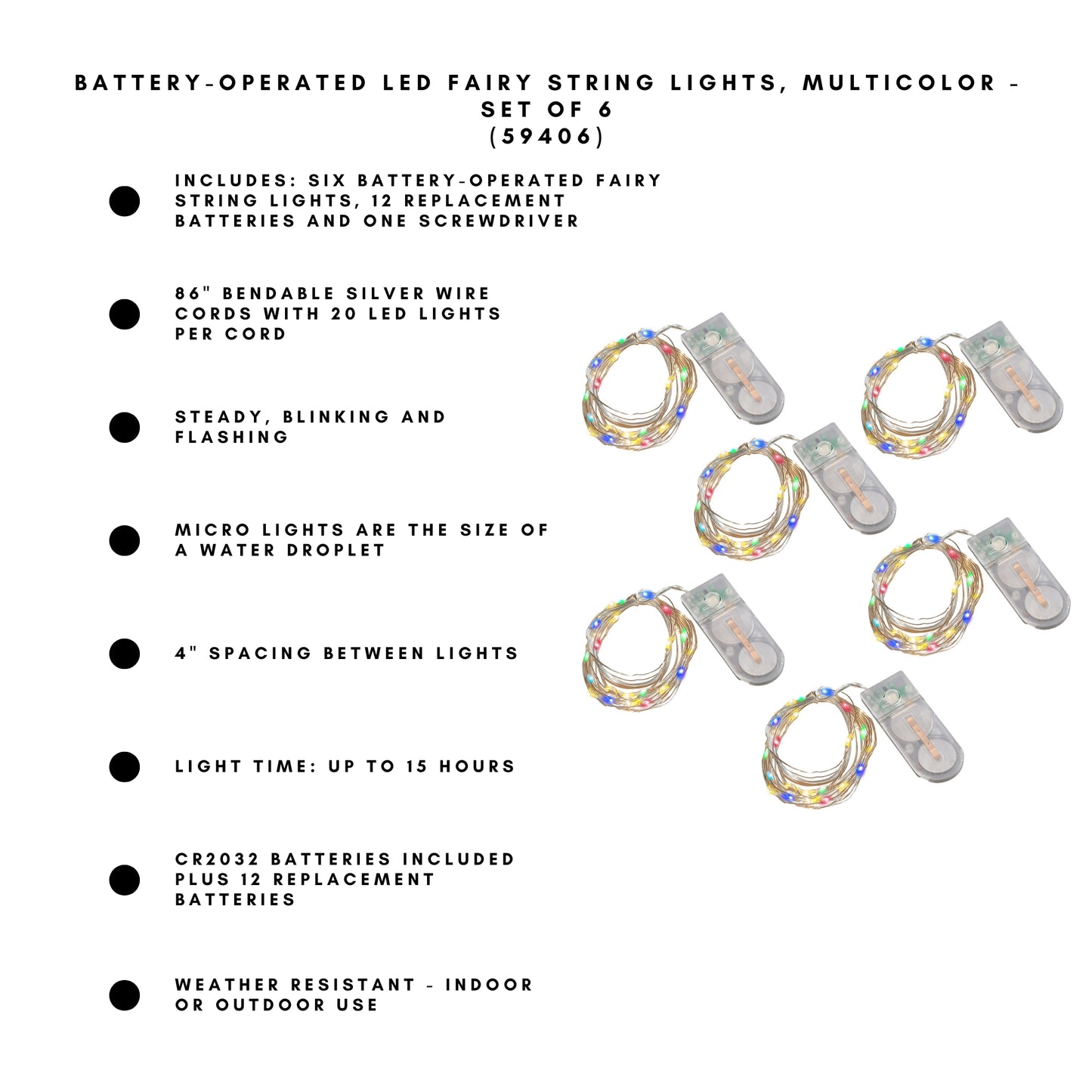 Battery-Operated LED Fairy String Lights - Set of 6