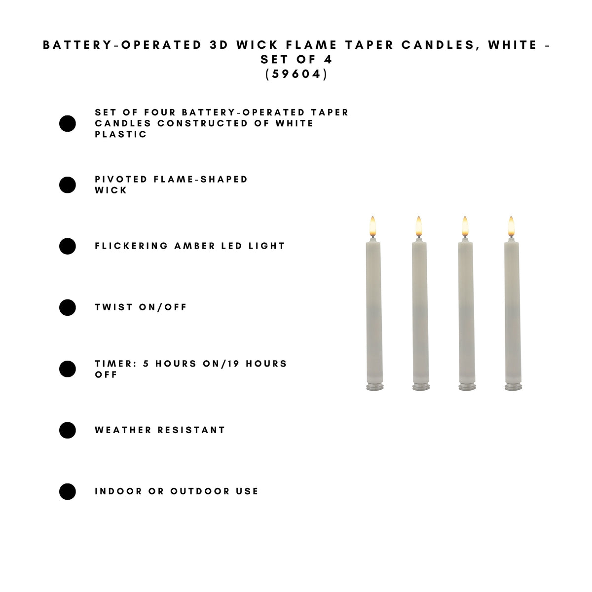 Battery-Operated 3D Wick Flame Taper Candles - Set of 4