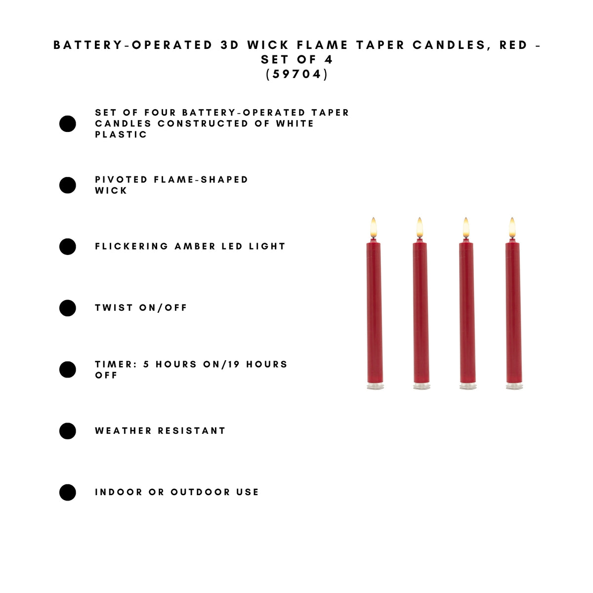 Battery-Operated 3D Wick Flame Taper Candles - Set of 4