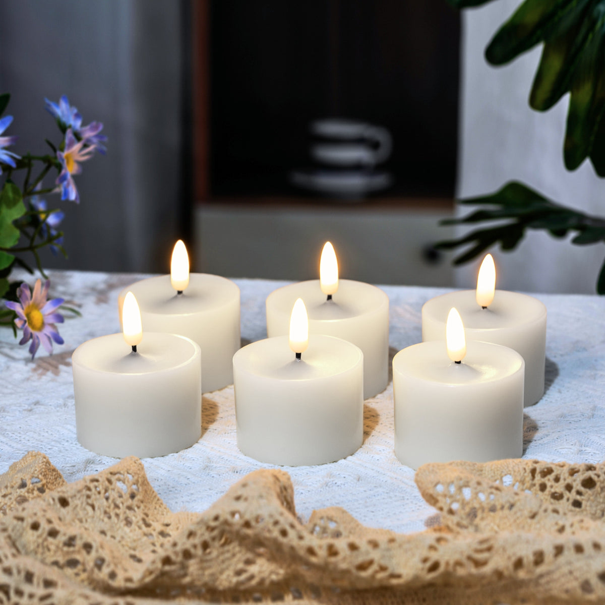Battery-Operated 3D Wick Flame Wax Candles - Set of 6