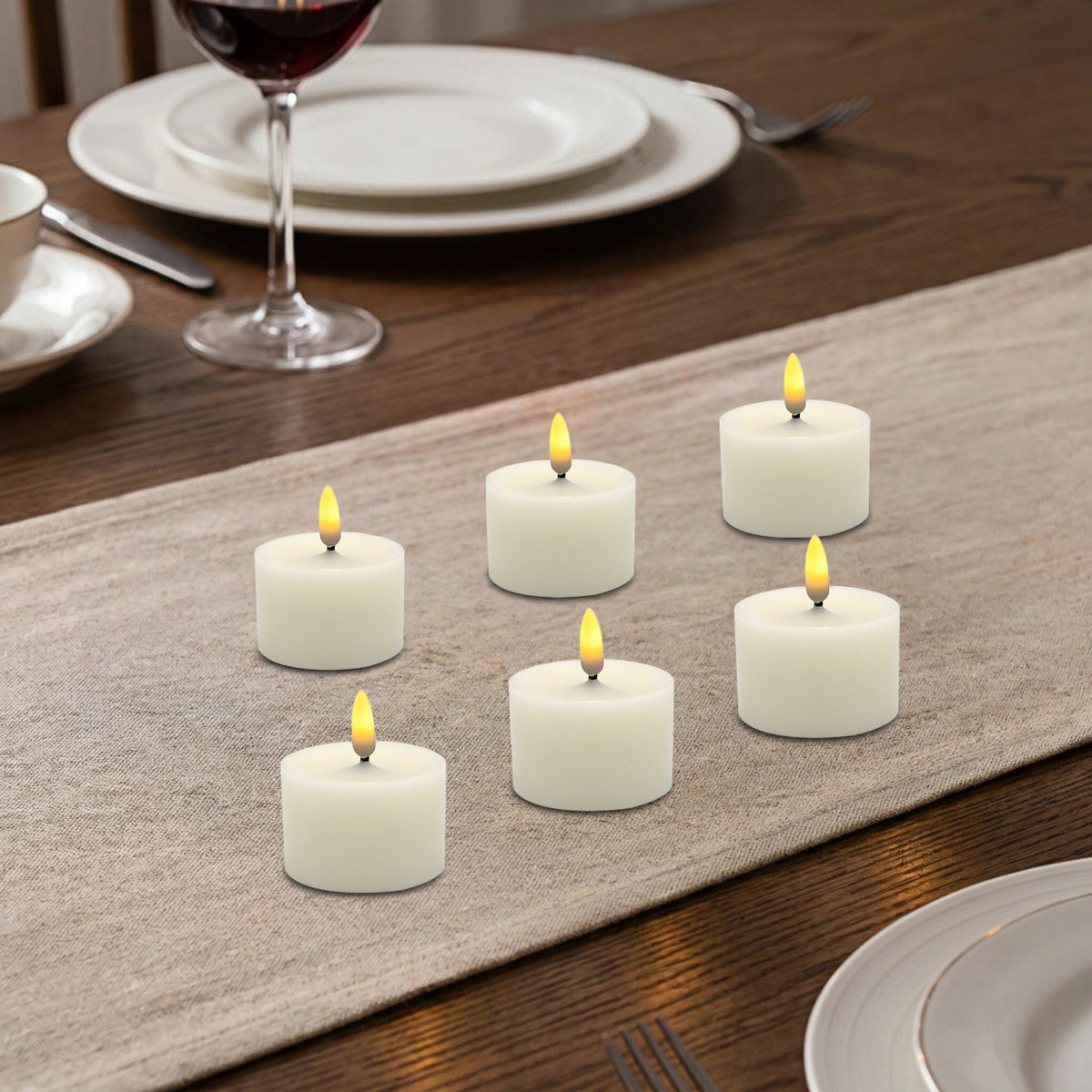 Battery-Operated 3D Wick Flame Wax Candles - Set of 6