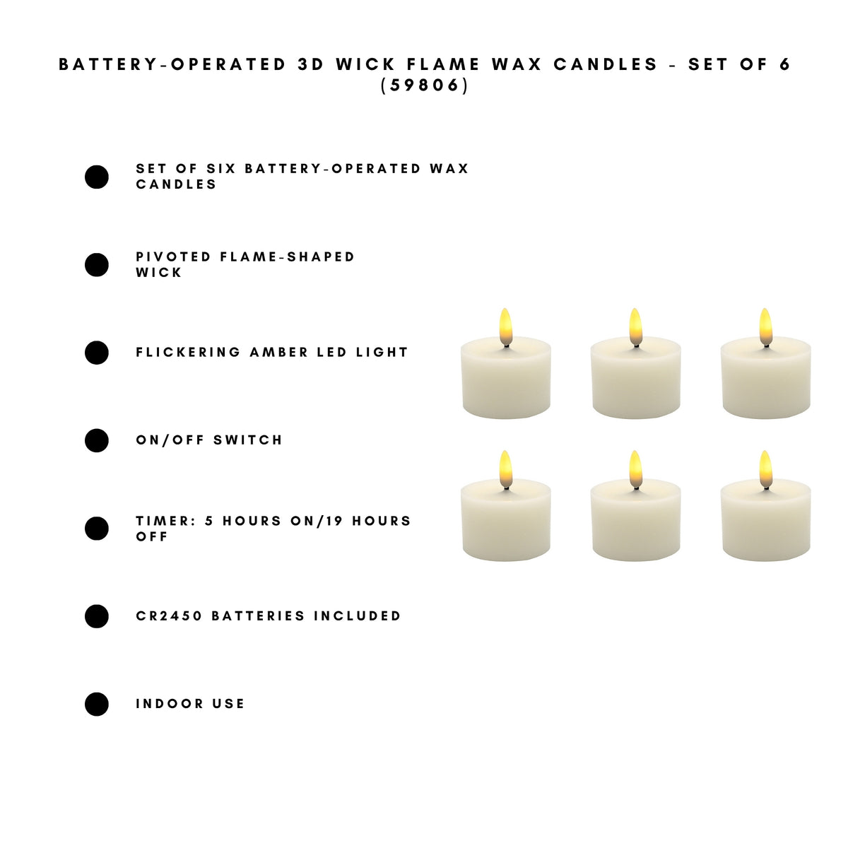 Battery-Operated 3D Wick Flame Wax Candles - Set of 6
