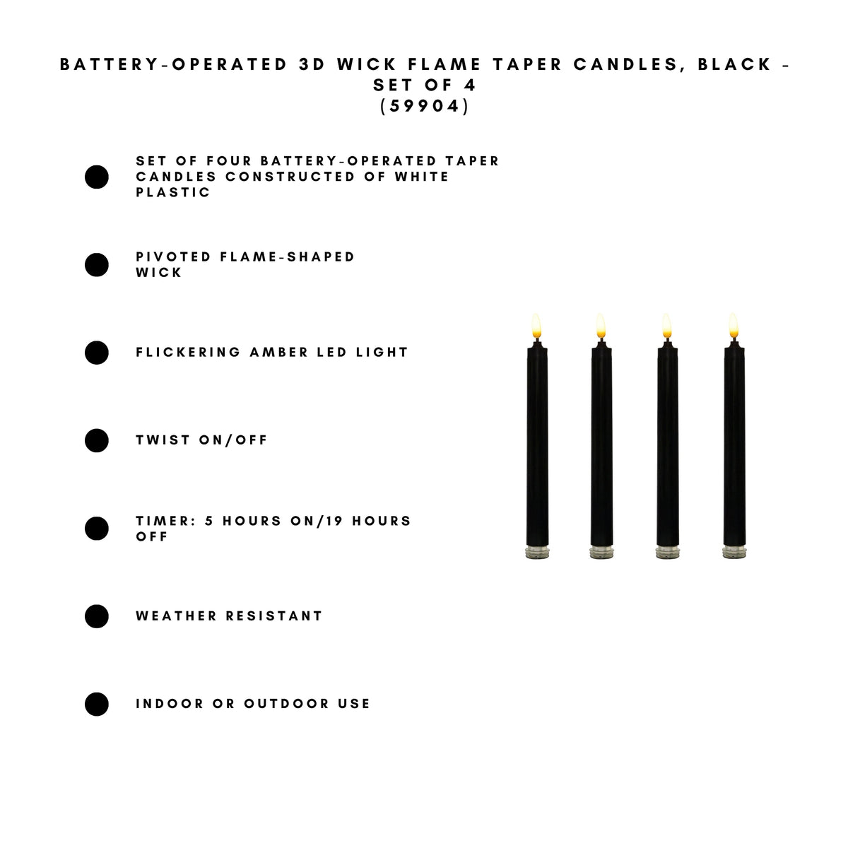 Battery-Operated 3D Wick Flame Taper Candles - Set of 4