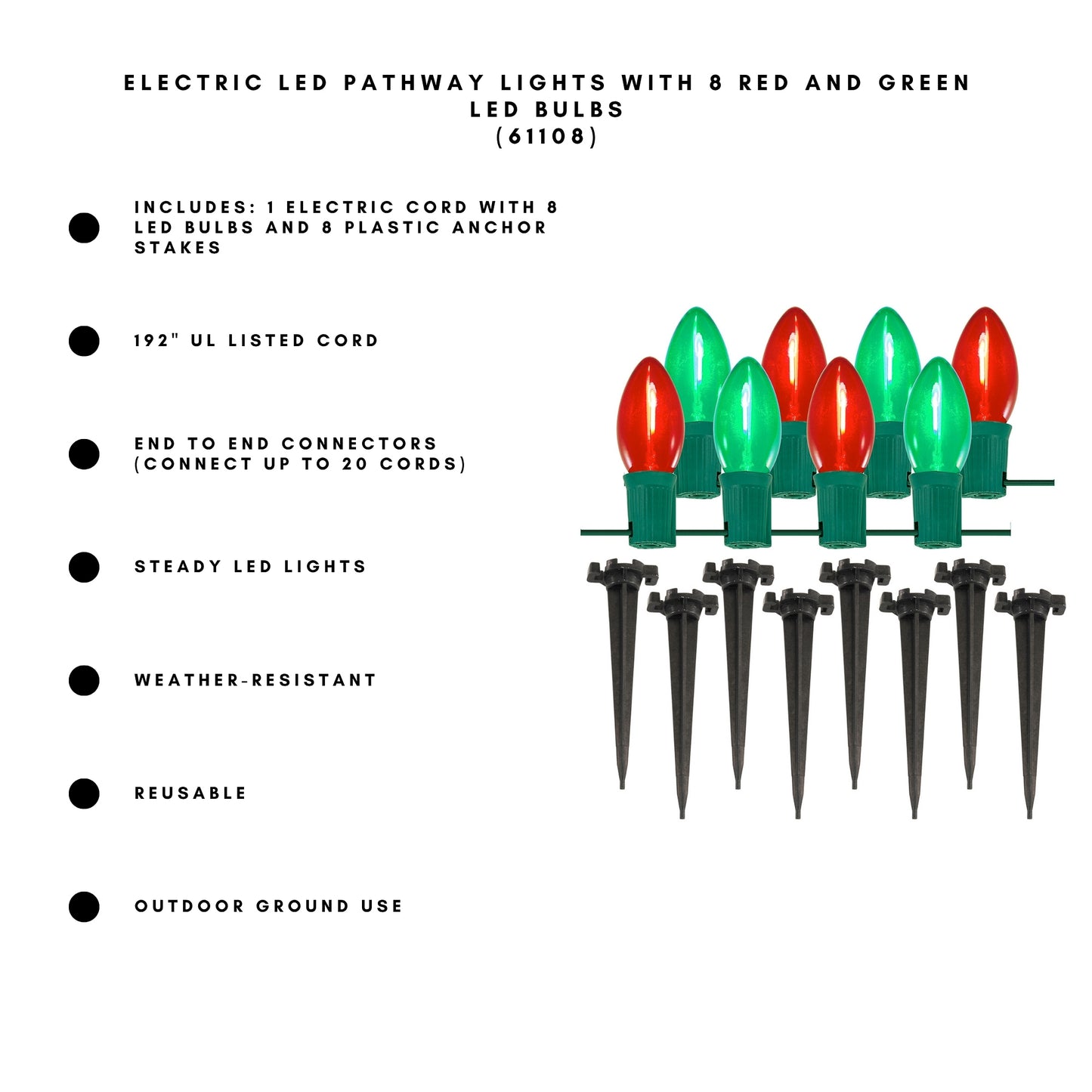 Electric Pathway Lights with 8 Red and Green LED Bulbs