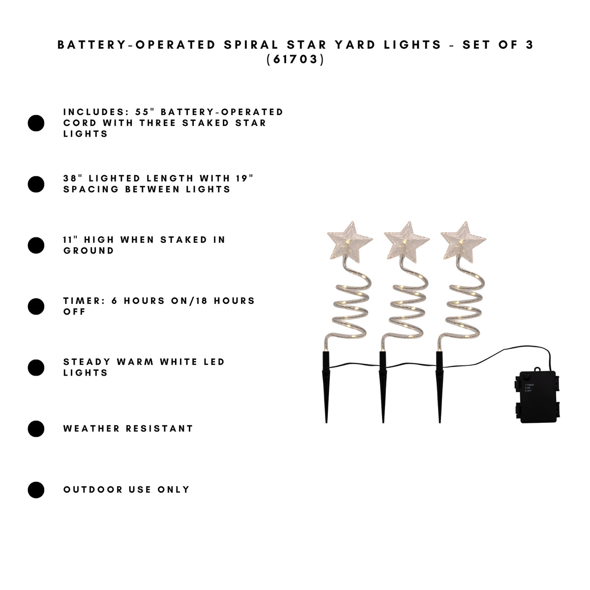 Battery-Operated Spiral Star Yard Lights - Set of 3