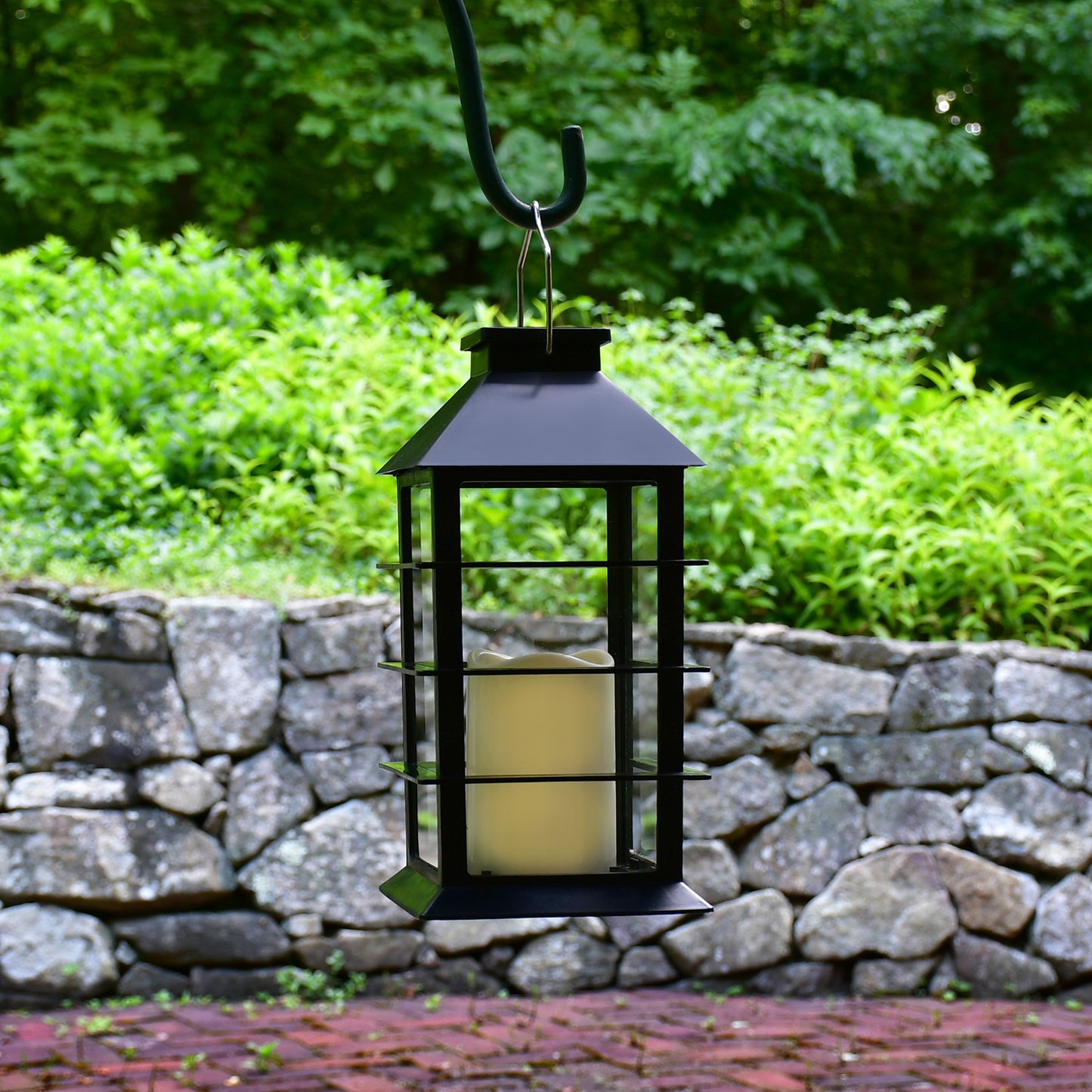Solar Powered Lantern with LED Candle - Black