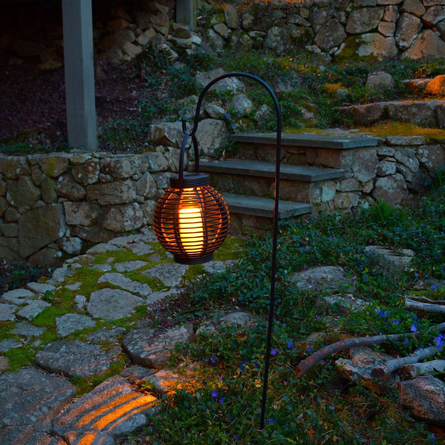 Solar Powered Basket Lantern with LED Candle