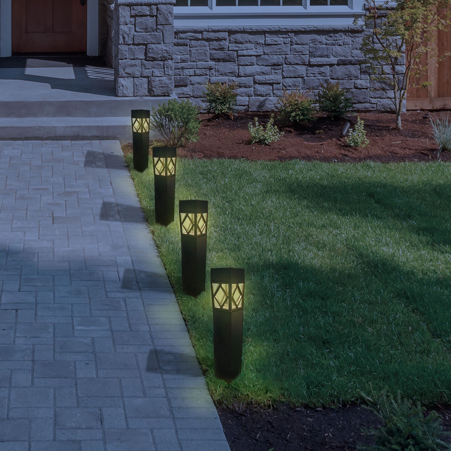 Solar Powered Garden Lights, Black - Set of 4