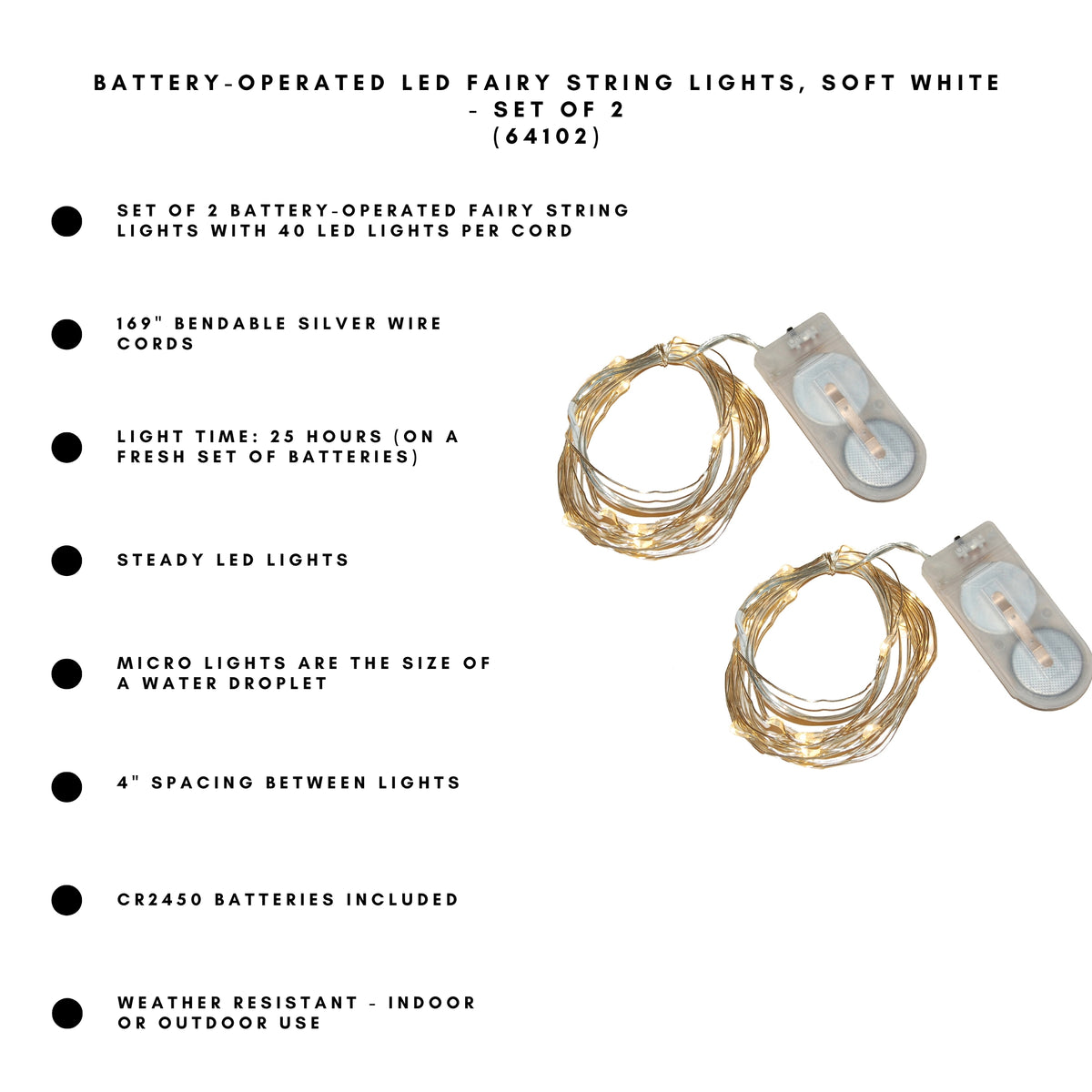 Battery-Operated LED Fairy String Lights - Set of 2