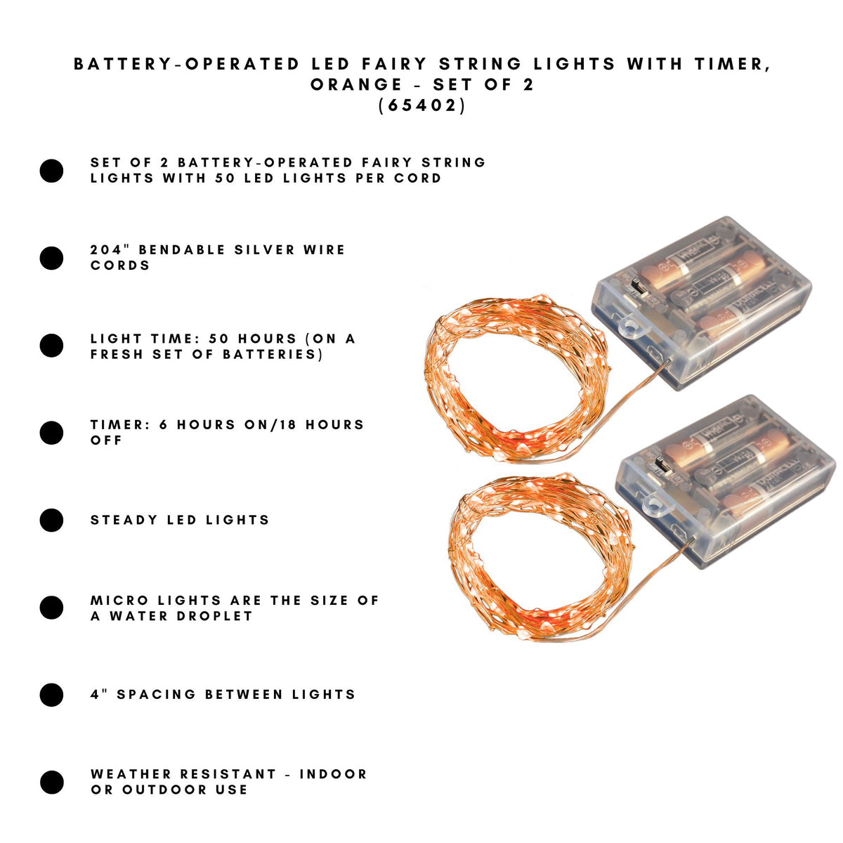 Battery-Operated LED Fairy String Lights with Timer - Set of 2