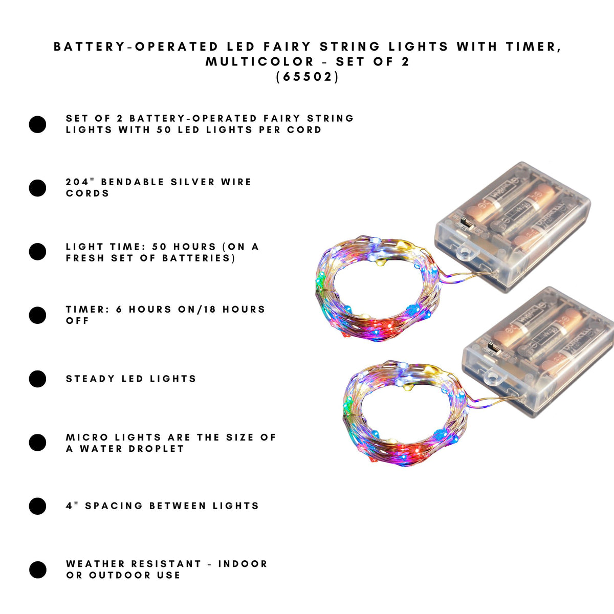 Battery-Operated LED Fairy String Lights with Timer - Set of 2