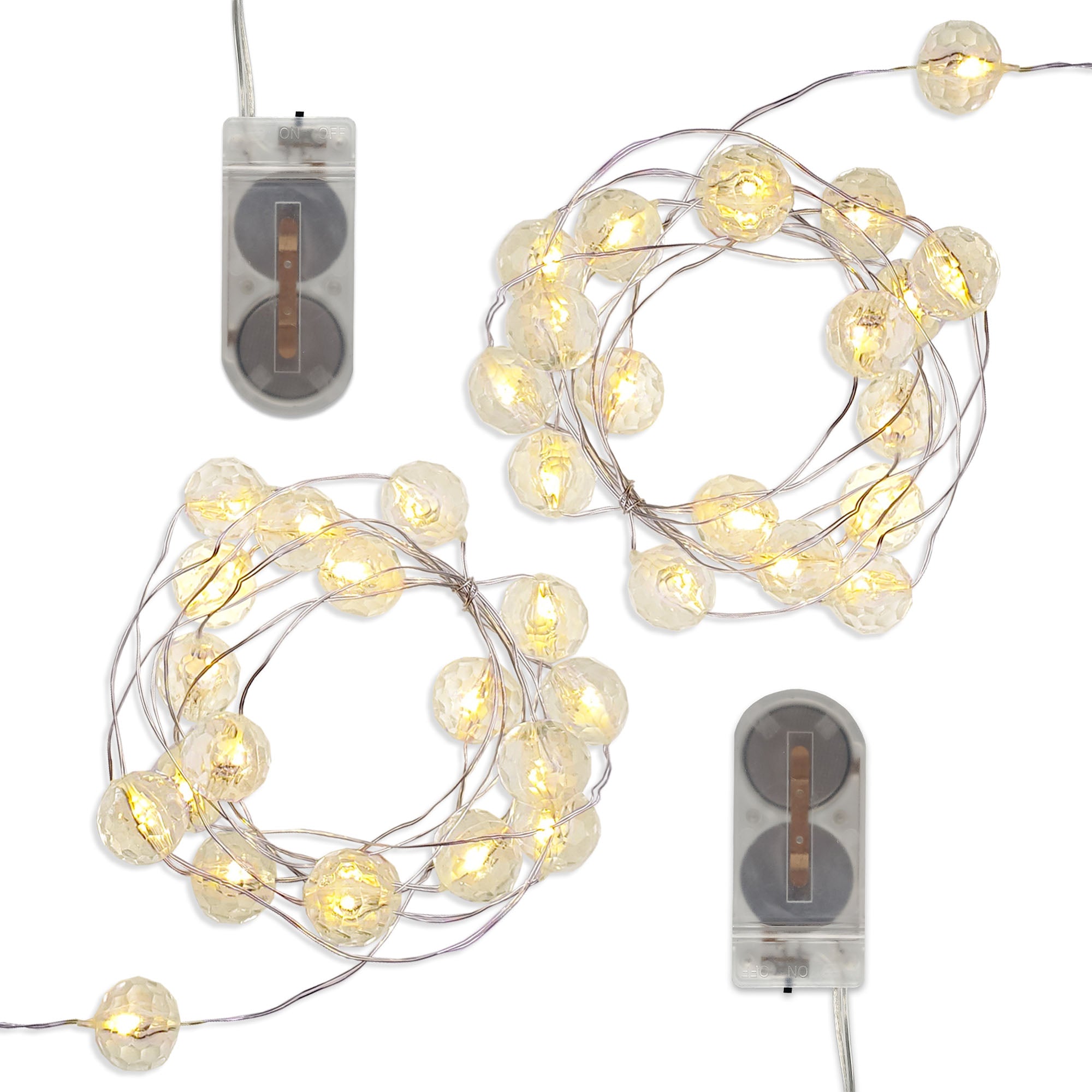 String Light Small Base Battery-Operated Mini String Lights with Crystal Balls - Set of 2 ...