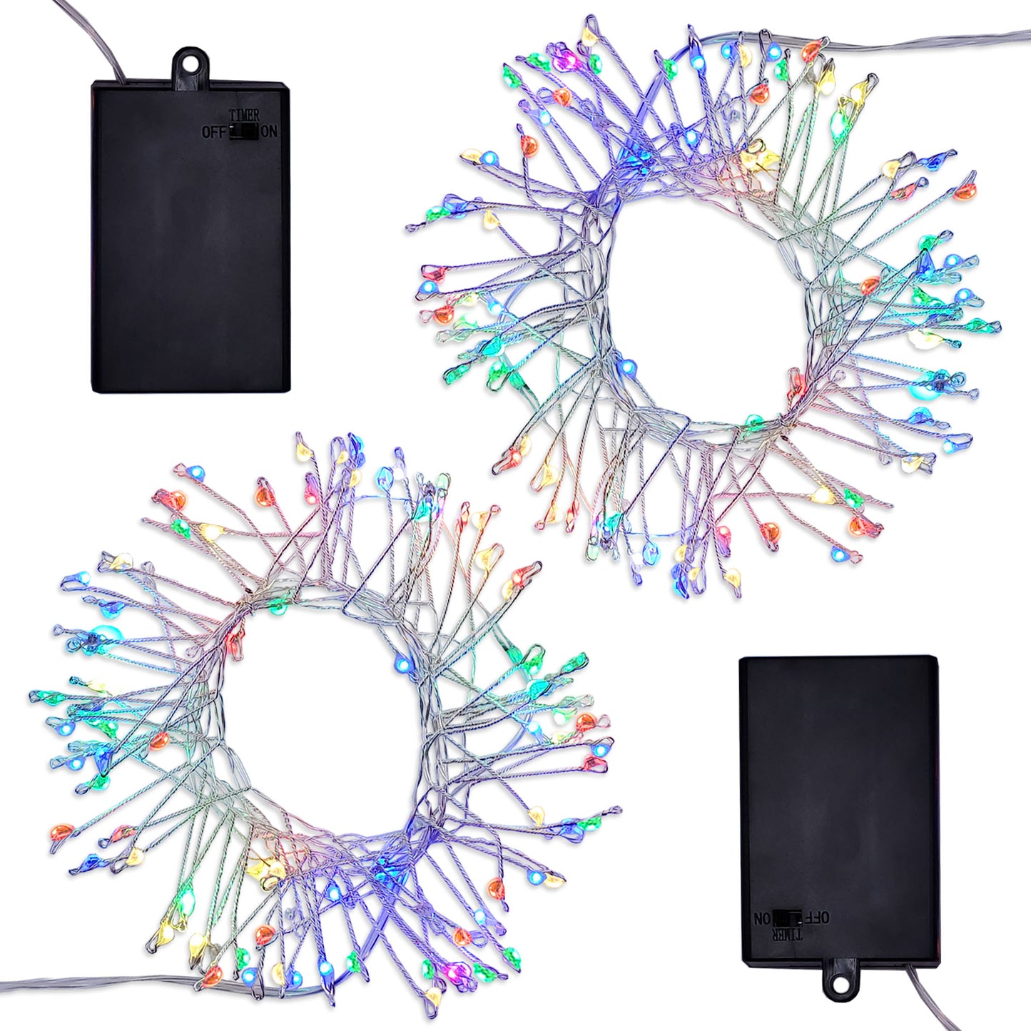 Battery Operated LED Firecracker Fairy String Lights - Set of 2 - Multicolor Lights with Silver Wire