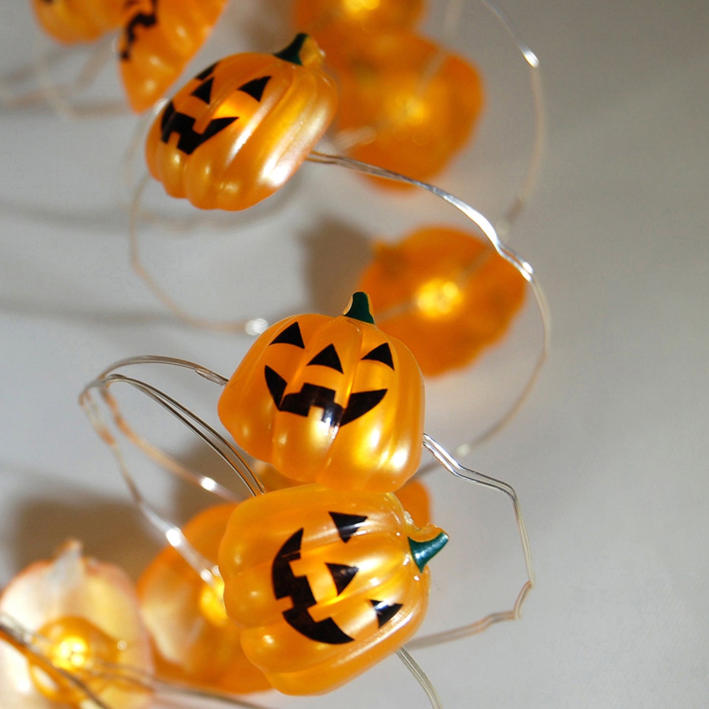 Battery-Operated LED Mini String Lights with Jack O' Lanterns - Set of 2